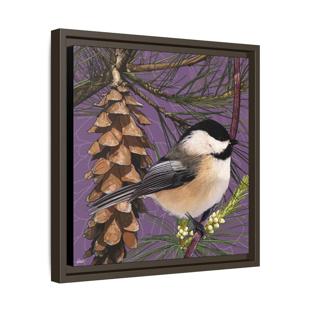 Black-capped Chickadee: Maine State Bird — Framed Canvas Print