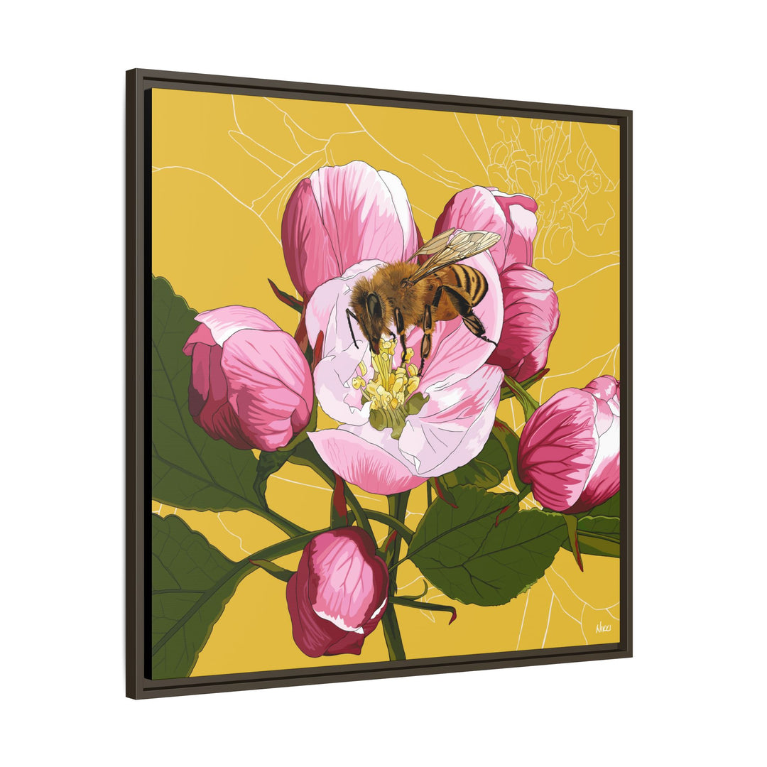 Apple Blossom & Honeybee Framed Canvas — Arkansas State Flower Wall Art