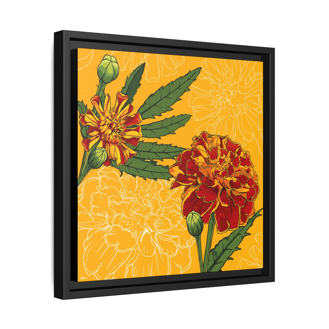 Marigold: October Birth Month Flower — Framed Canvas Print Wall Art