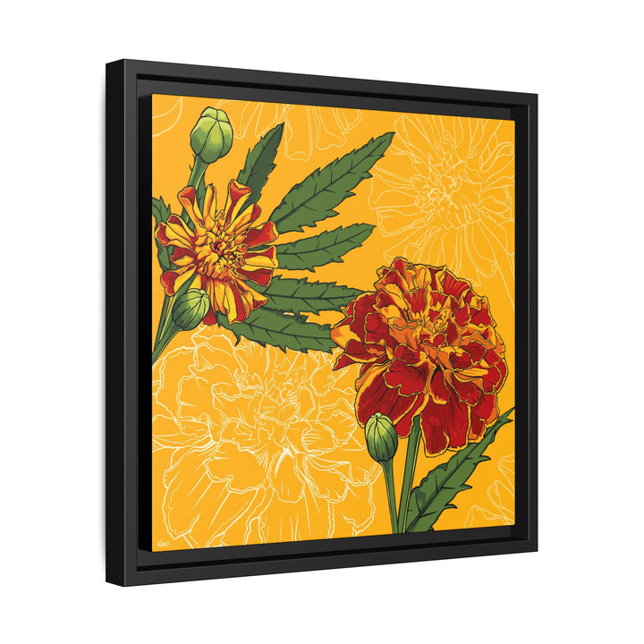 Marigold: October Birth Month Flower — Framed Canvas Print Wall Art
