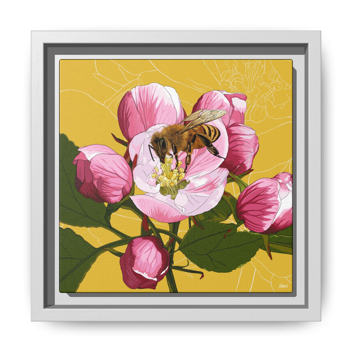Apple Blossom & Honeybee Framed Canvas — Arkansas State Flower Wall Art