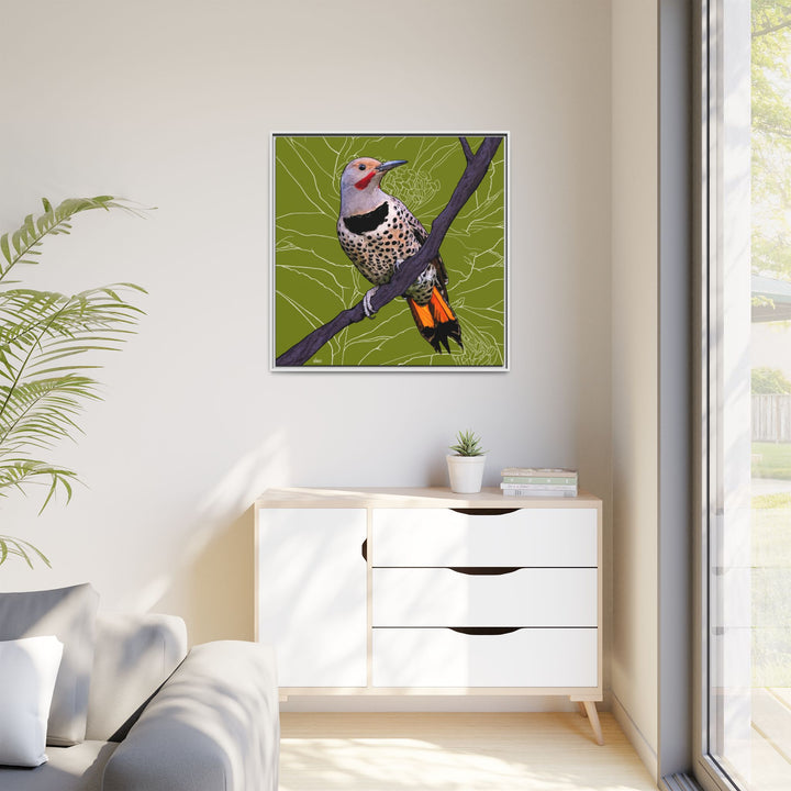 Northern Flicker (Yellowhammer): Alabama State Bird: — Framed Canvas Print Wall Art