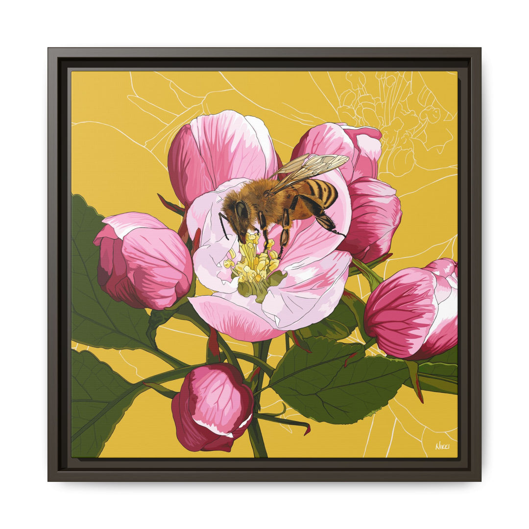 Apple Blossom & Honeybee Framed Canvas — Arkansas State Flower Wall Art