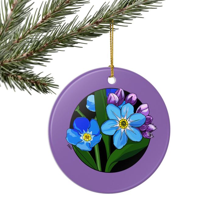 Forget-Me-Not Ceramic Ornament — Double-Sided Floral Holiday Decor