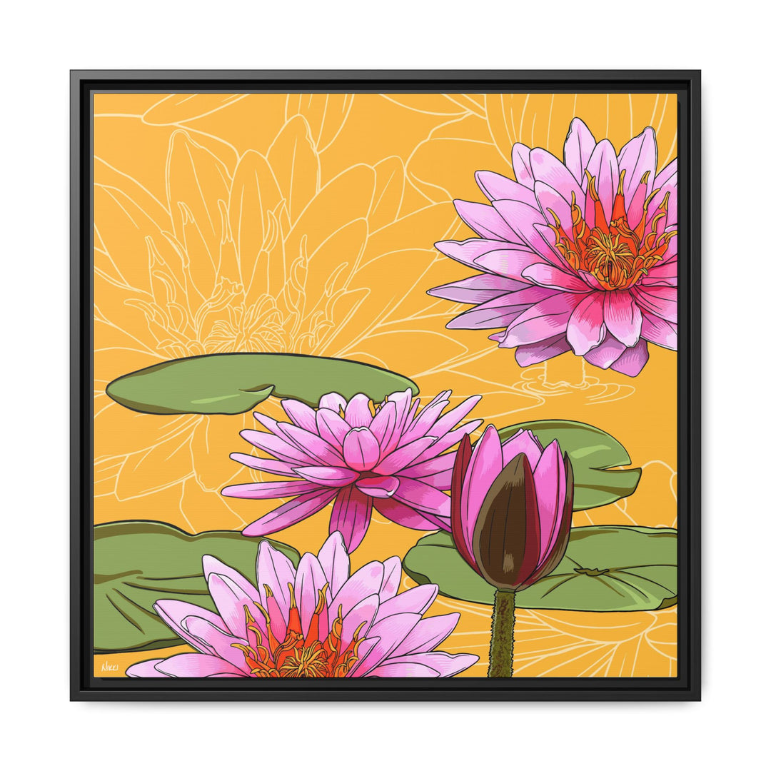 Water Lily: July Birth Month Flower — Framed Canvas Print Wall Art