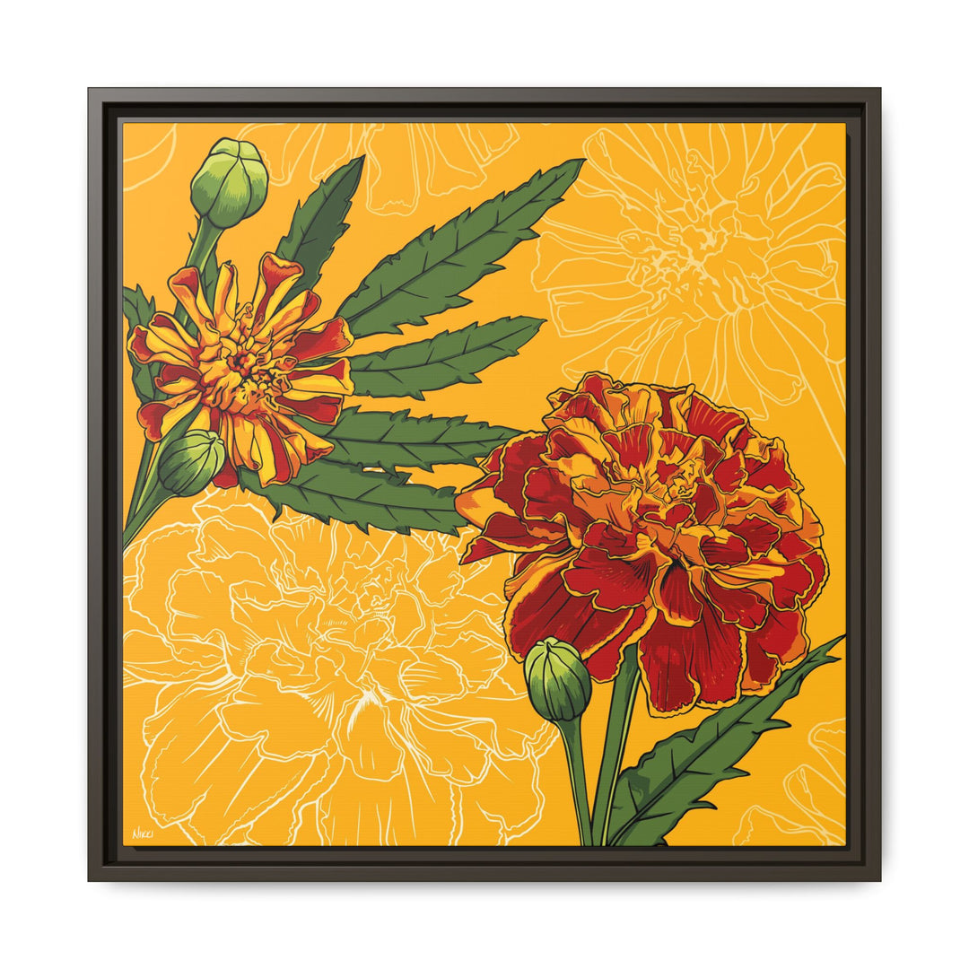 Marigold: October Birth Month Flower — Framed Canvas Print Wall Art