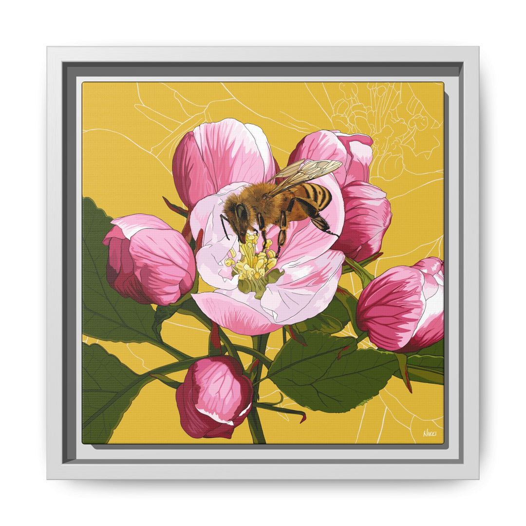 Apple Blossom & Honeybee Framed Canvas — Arkansas State Flower Wall Art