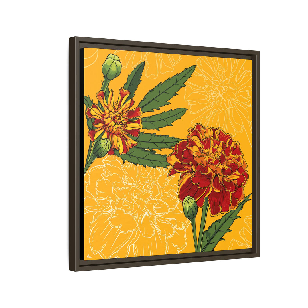 Marigold: October Birth Month Flower — Framed Canvas Print Wall Art