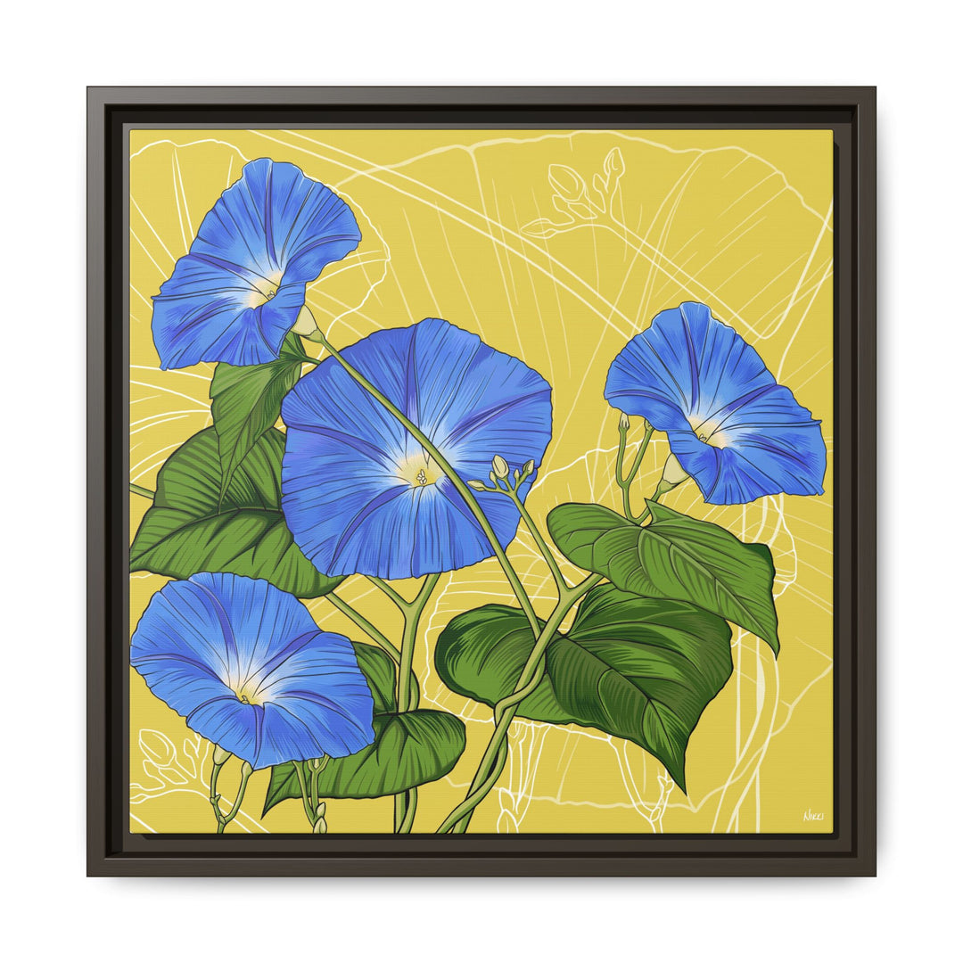 Blue Morning Glory: September Birth Month Flower — Framed Canvas Print Wall Art