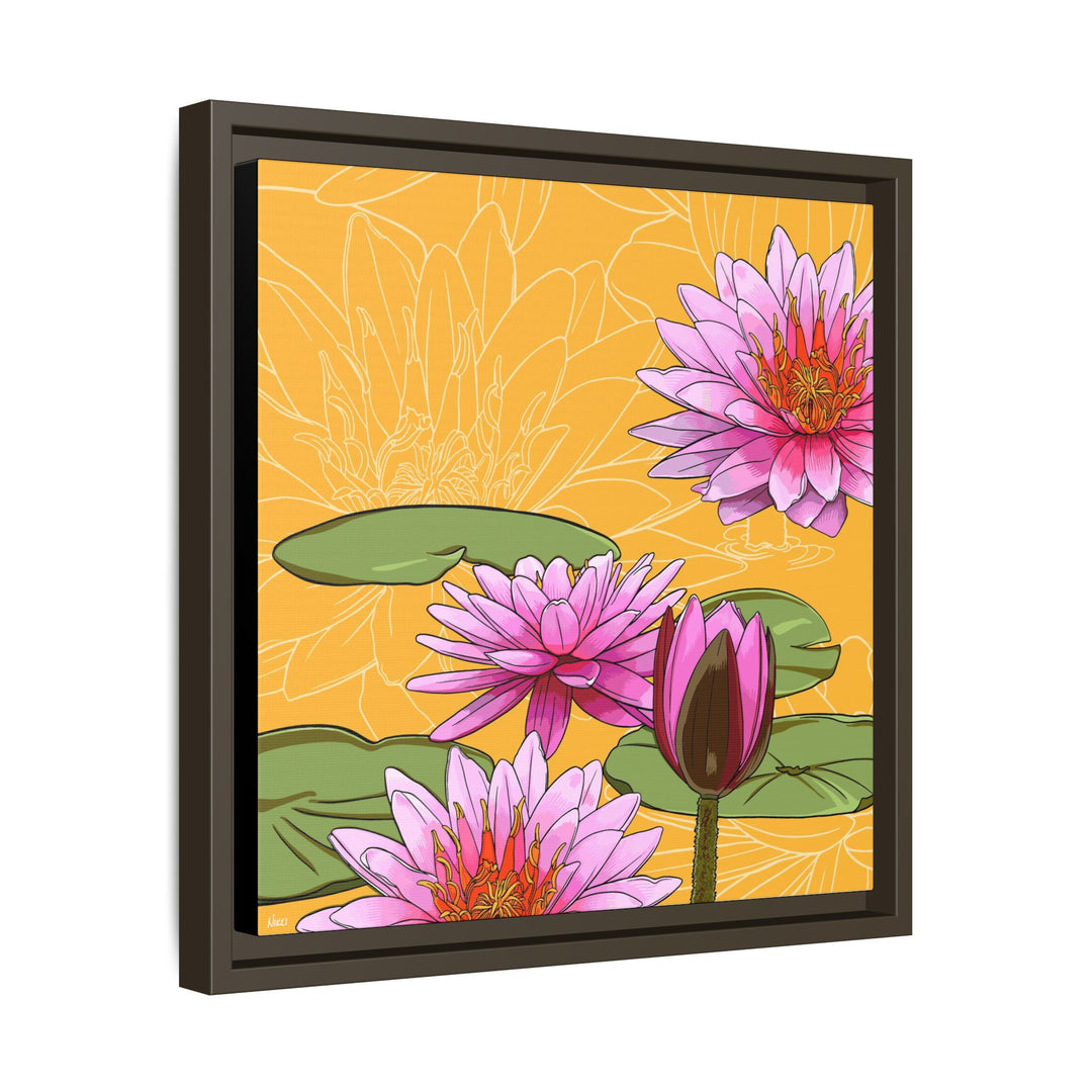 Water Lily: July Birth Month Flower — Framed Canvas Print Wall Art