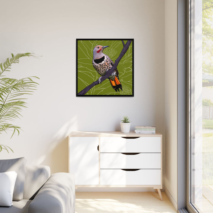 Northern Flicker (Yellowhammer): Alabama State Bird: — Framed Canvas Print Wall Art