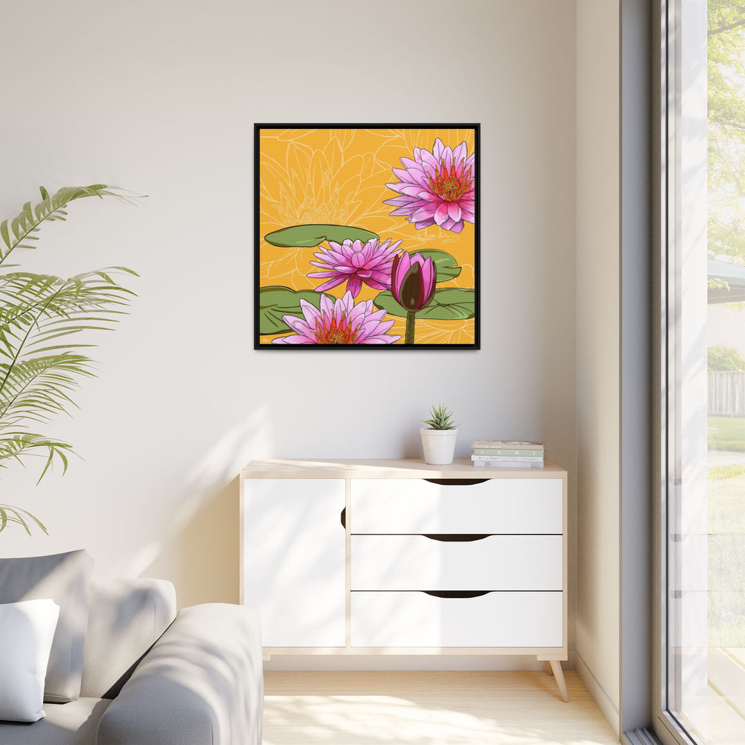 Water Lily: July Birth Month Flower — Framed Canvas Print Wall Art