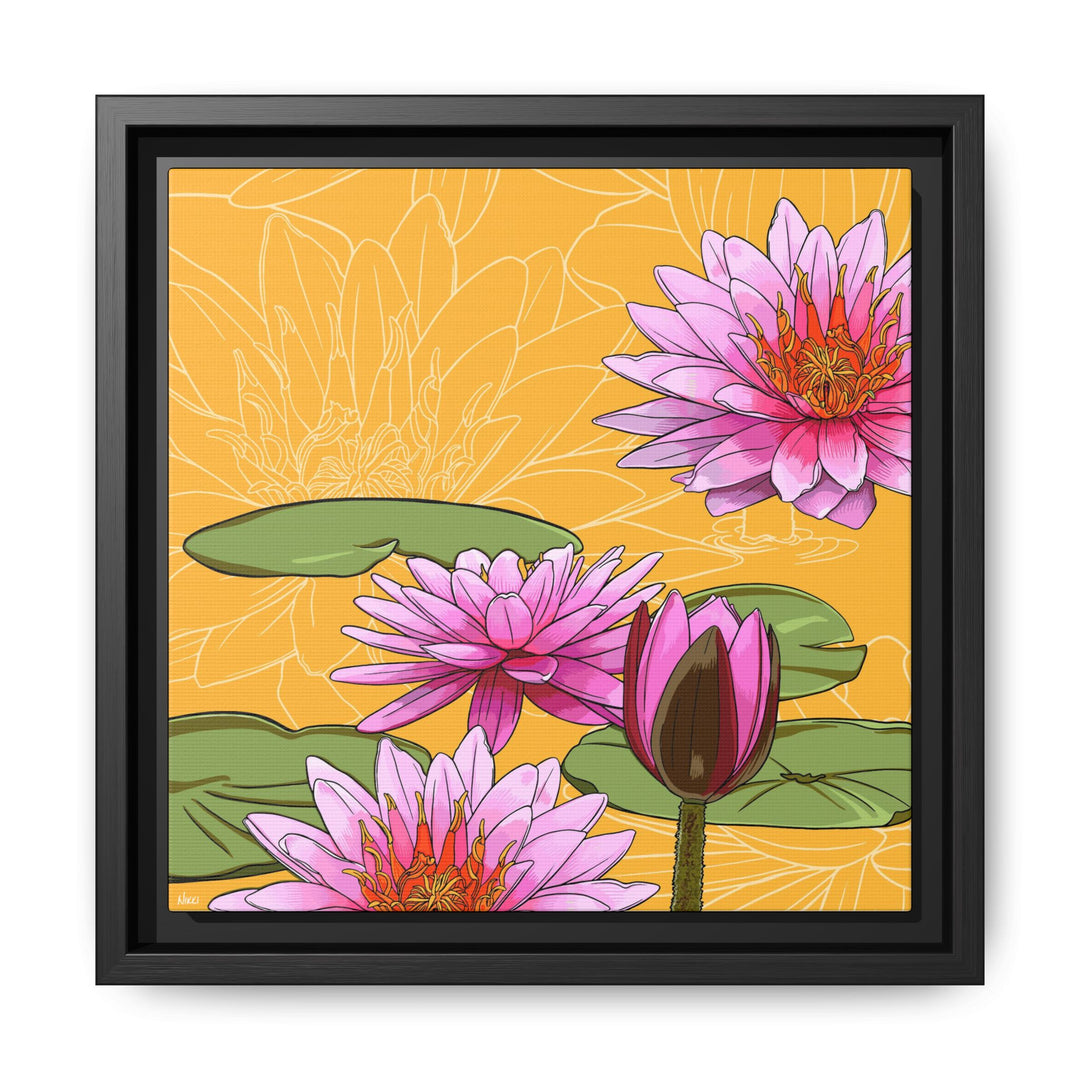 Water Lily: July Birth Month Flower — Framed Canvas Print Wall Art