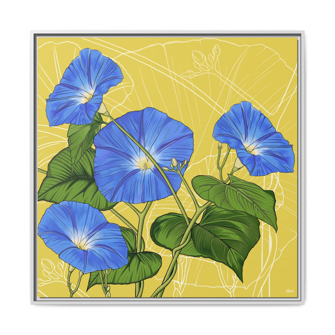 Blue Morning Glory: September Birth Month Flower — Framed Canvas Print Wall Art