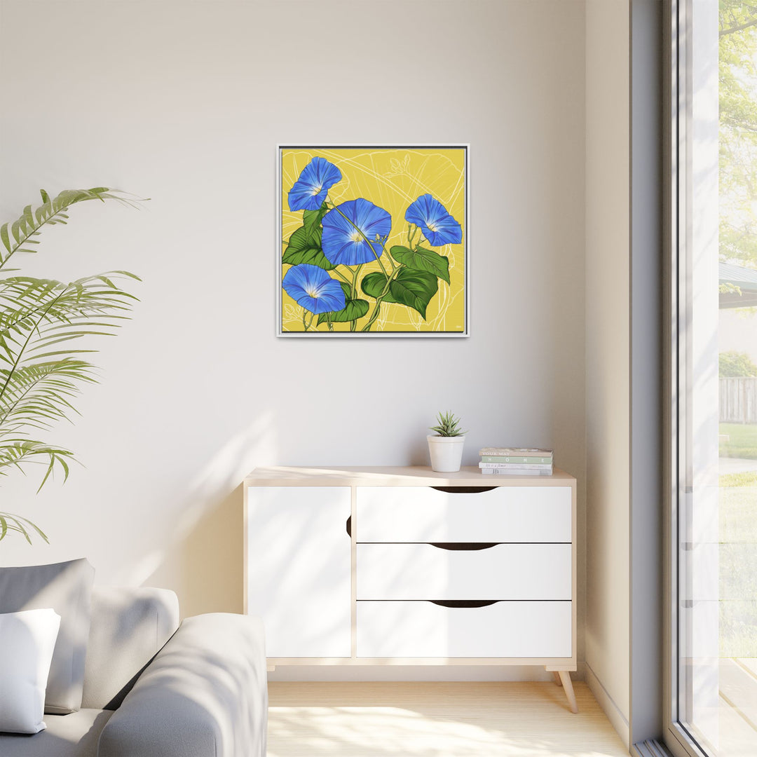 Blue Morning Glory: September Birth Month Flower — Framed Canvas Print Wall Art