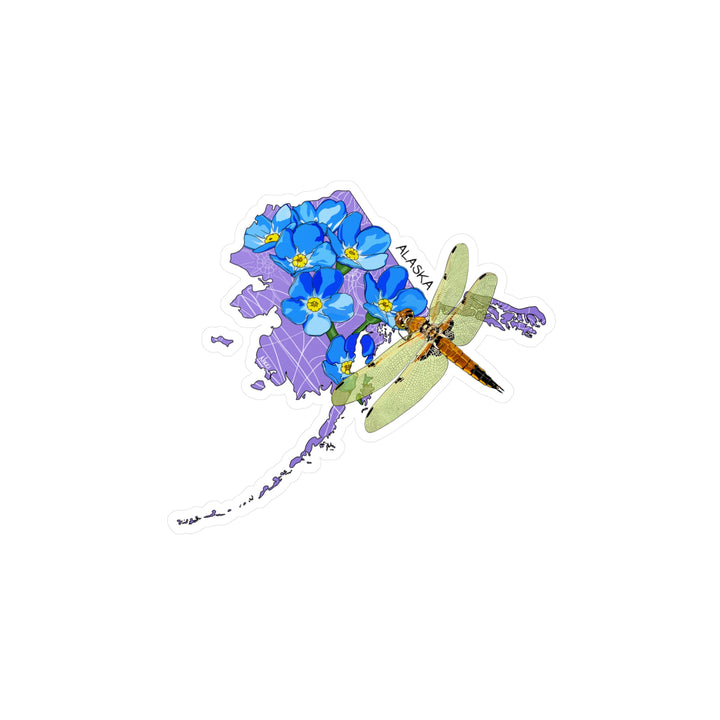 Dragonfly & Forget-Me-Not Kiss-Cut Vinyl Sticker — Floral Nature Decal for Water Bottles, Laptops & Windows