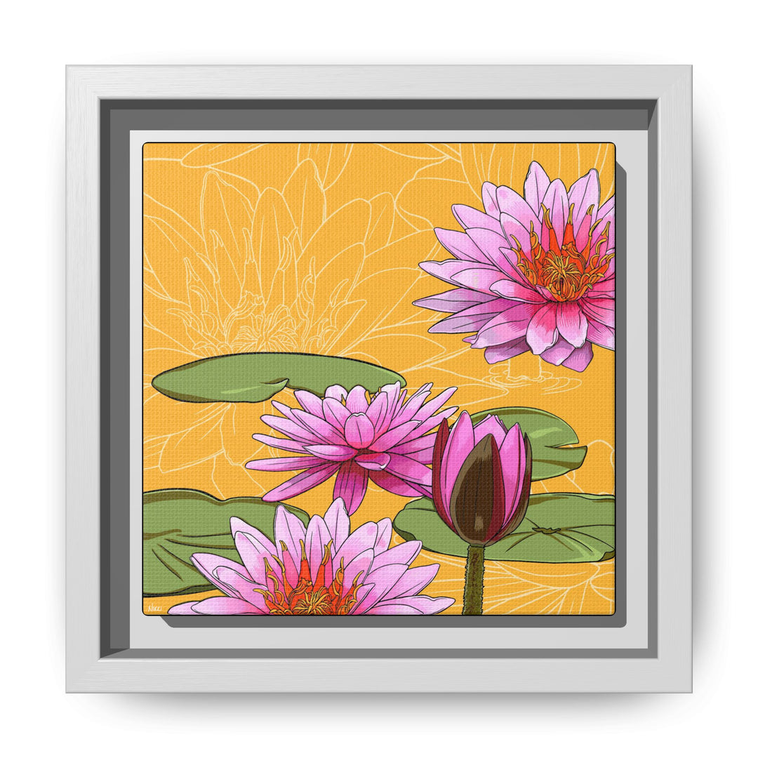 Water Lily: July Birth Month Flower — Framed Canvas Print Wall Art