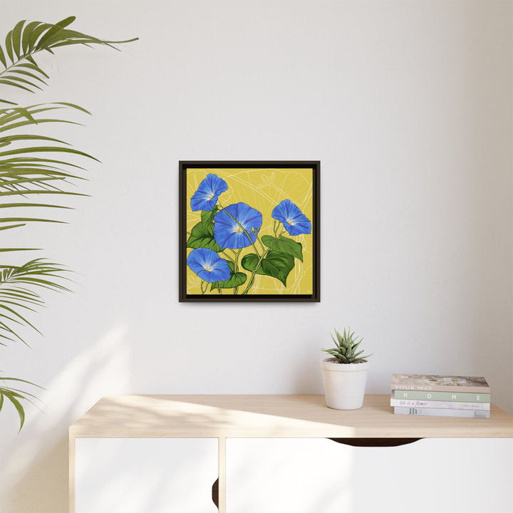 Blue Morning Glory: September Birth Month Flower — Framed Canvas Print Wall Art