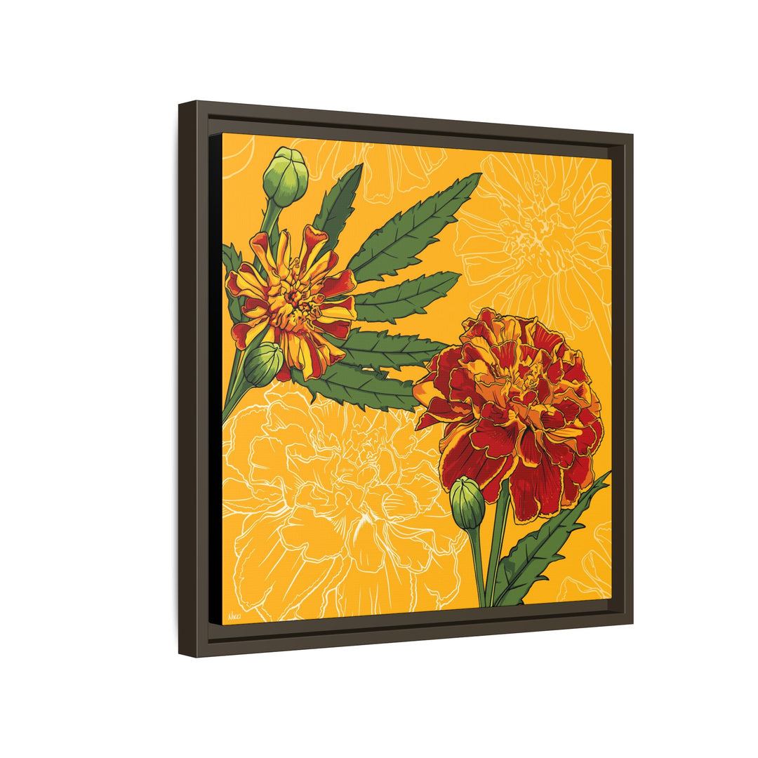 Marigold: October Birth Month Flower — Framed Canvas Print Wall Art