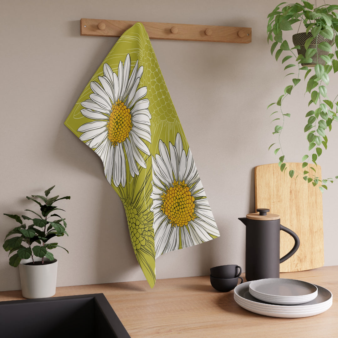 Daisy Floral Cotton Tea Towel — April Birth Month Flower Kitchen Towel