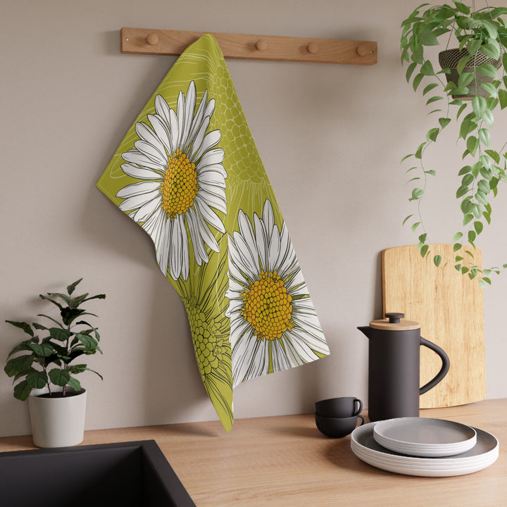Daisy Floral Cotton Tea Towel — April Birth Month Flower Kitchen Towel
