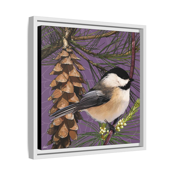 Black-capped Chickadee: Maine State Bird — Framed Canvas Print