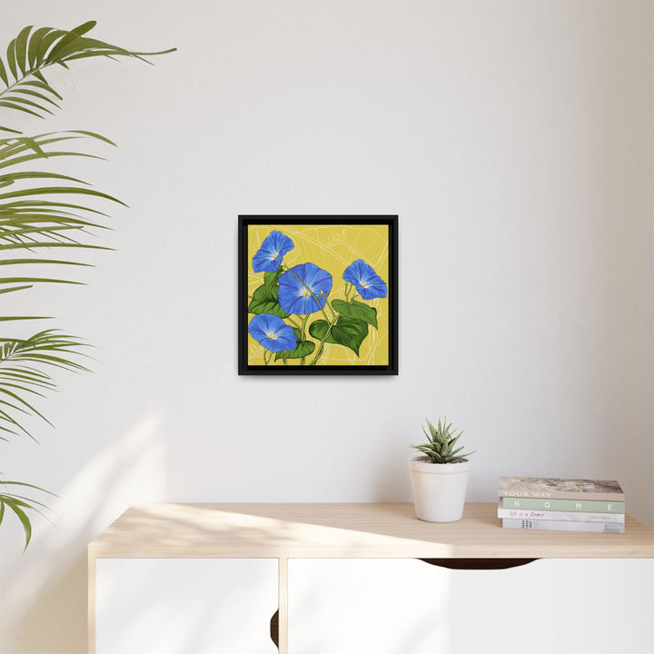 Blue Morning Glory: September Birth Month Flower — Framed Canvas Print Wall Art