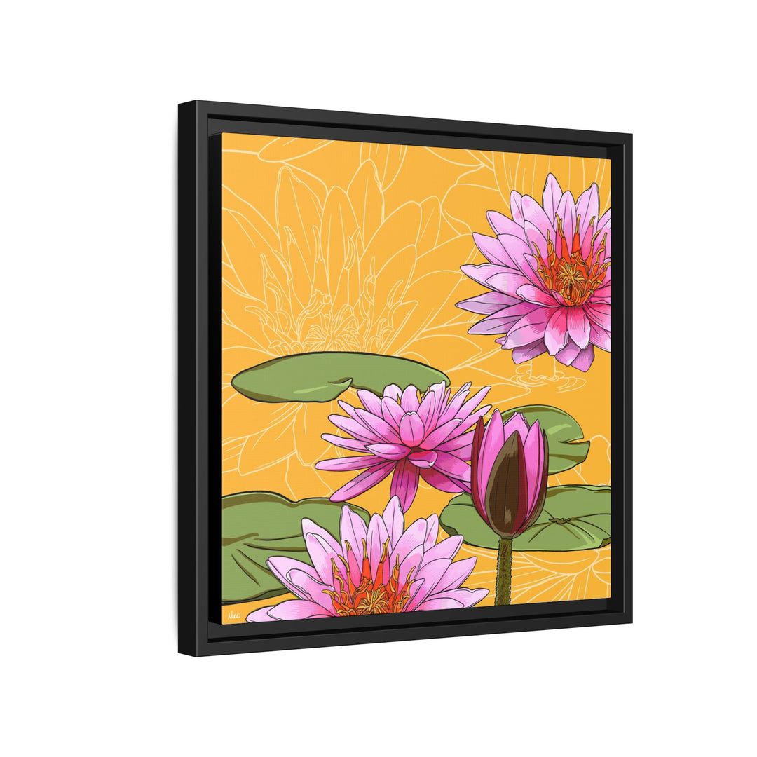 Water Lily: July Birth Month Flower — Framed Canvas Print Wall Art