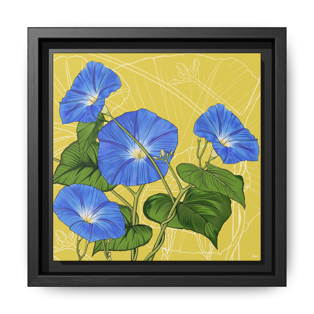Blue Morning Glory: September Birth Month Flower — Framed Canvas Print Wall Art