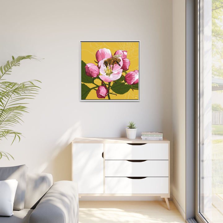 Apple Blossom & Honeybee Framed Canvas — Arkansas State Flower Wall Art