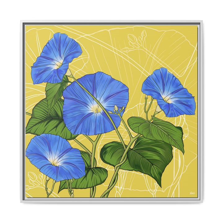 Blue Morning Glory: September Birth Month Flower — Framed Canvas Print Wall Art