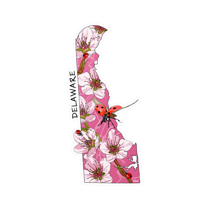 Delaware State Flower + Insect State Sticker — Peach Blossom + Ladybug — Kiss-Cut Vinyl Decal