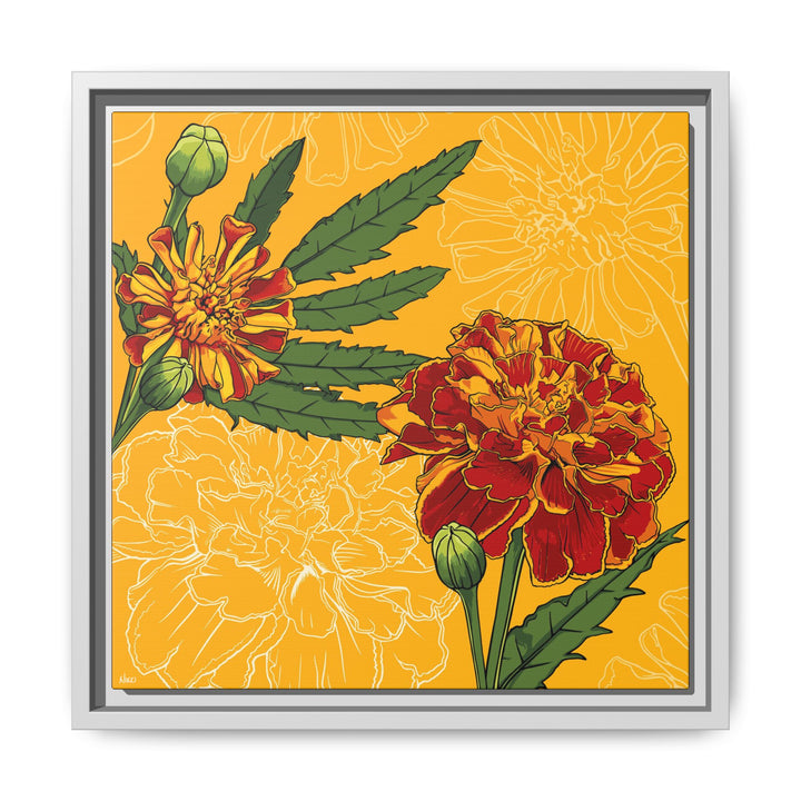 Marigold: October Birth Month Flower — Framed Canvas Print Wall Art
