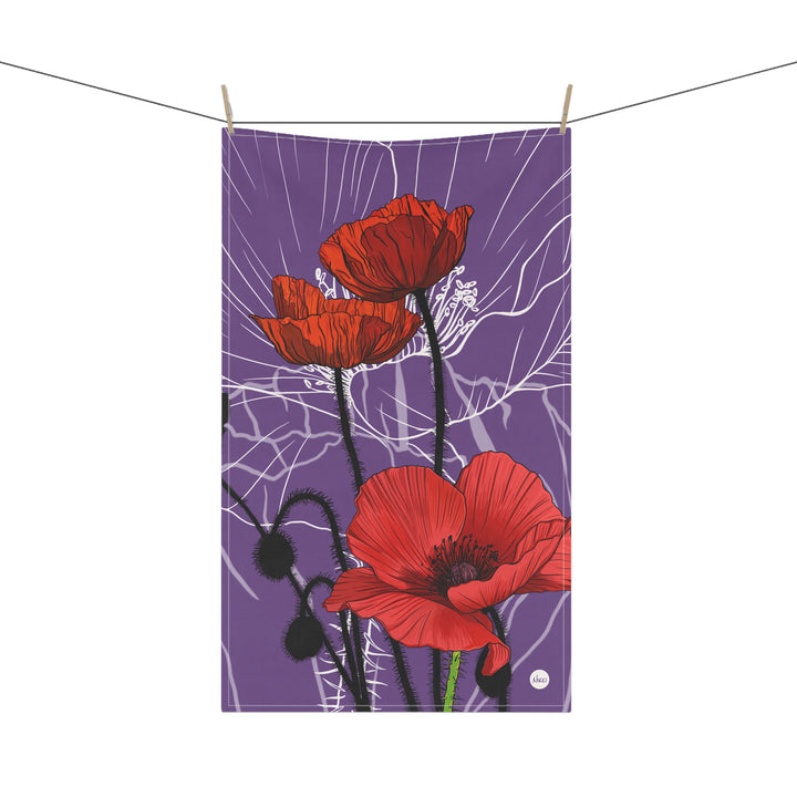 Red Poppy Floral Cotton Tea Towel — August Birth Month Flower Kitchen Towel