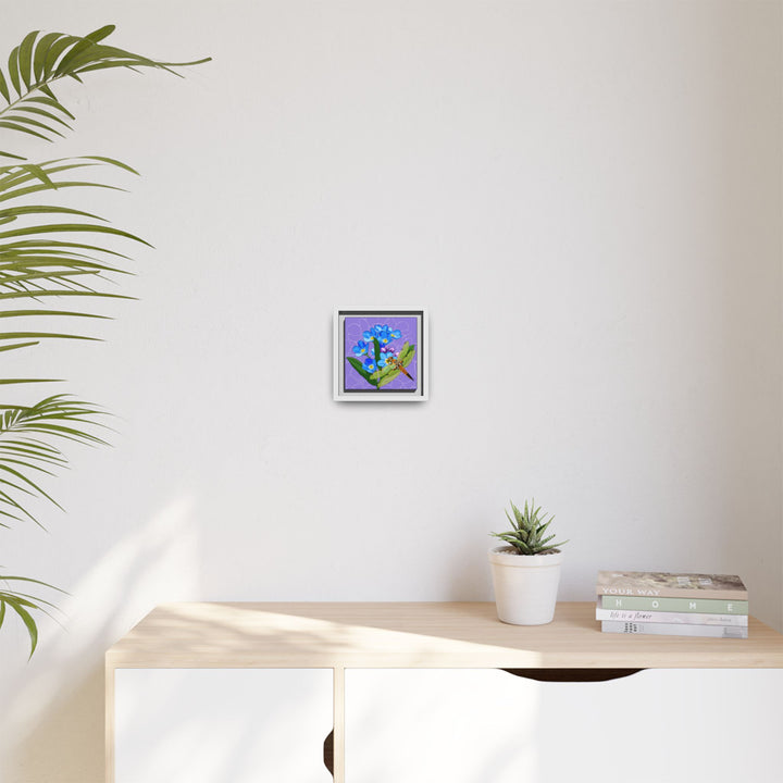 Alaska State Flower + Insect: Forget Me Not + Four-spot Skimmer Dragonfly — Framed Canvas Print Wall Art