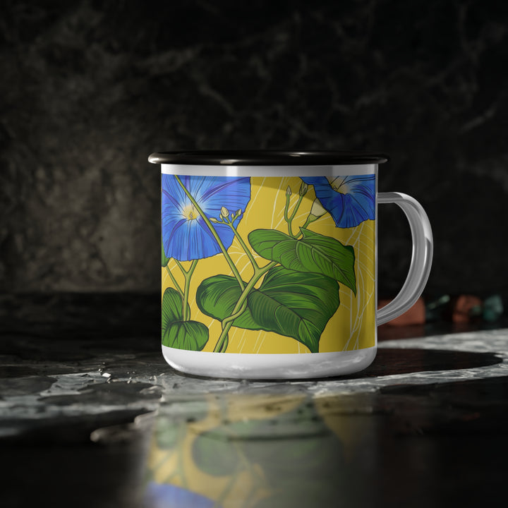 Blue Morning Glory Enamel Camp Mug — September Birth Month Flower
