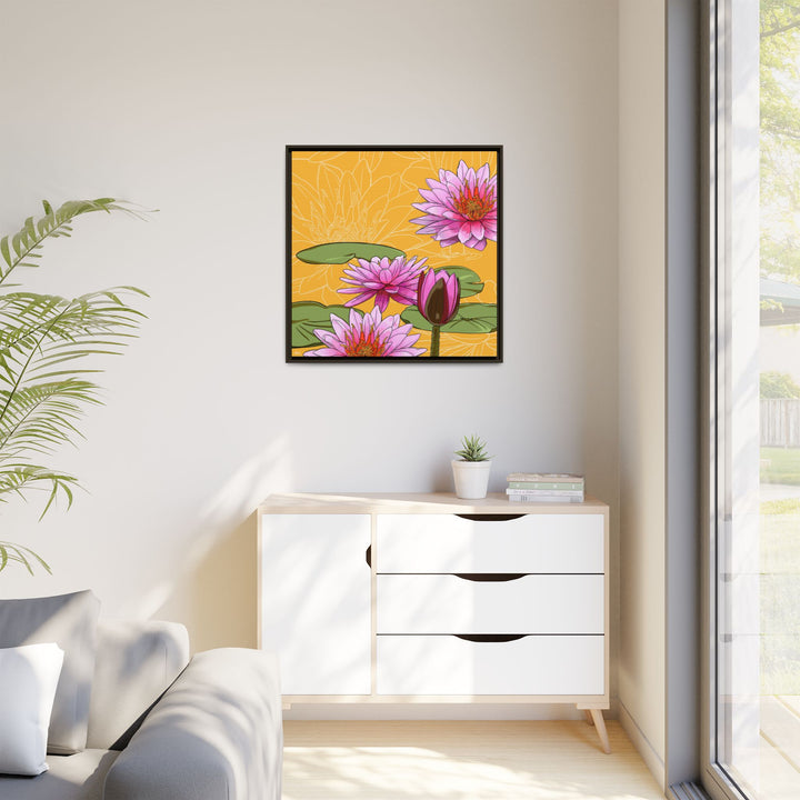 Water Lily: July Birth Month Flower — Framed Canvas Print Wall Art