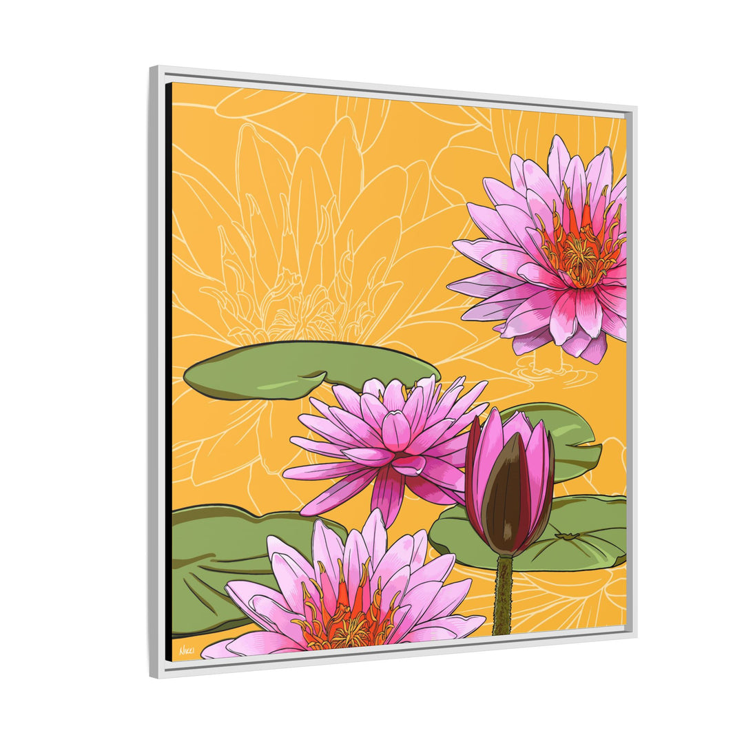 Water Lily: July Birth Month Flower — Framed Canvas Print Wall Art