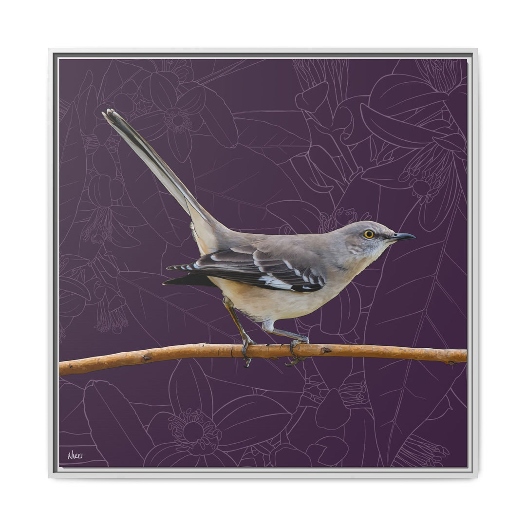 Northern Mockingbird: Florida State Bird — Framed Canvas Print Wall Art