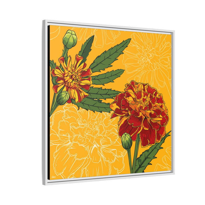 Marigold: October Birth Month Flower — Framed Canvas Print Wall Art