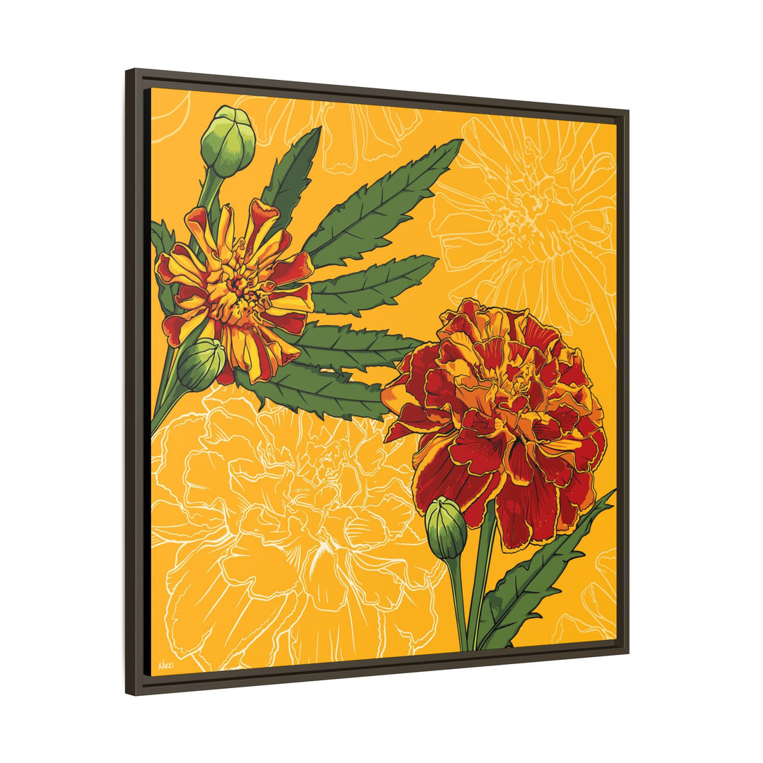 Marigold: October Birth Month Flower — Framed Canvas Print Wall Art