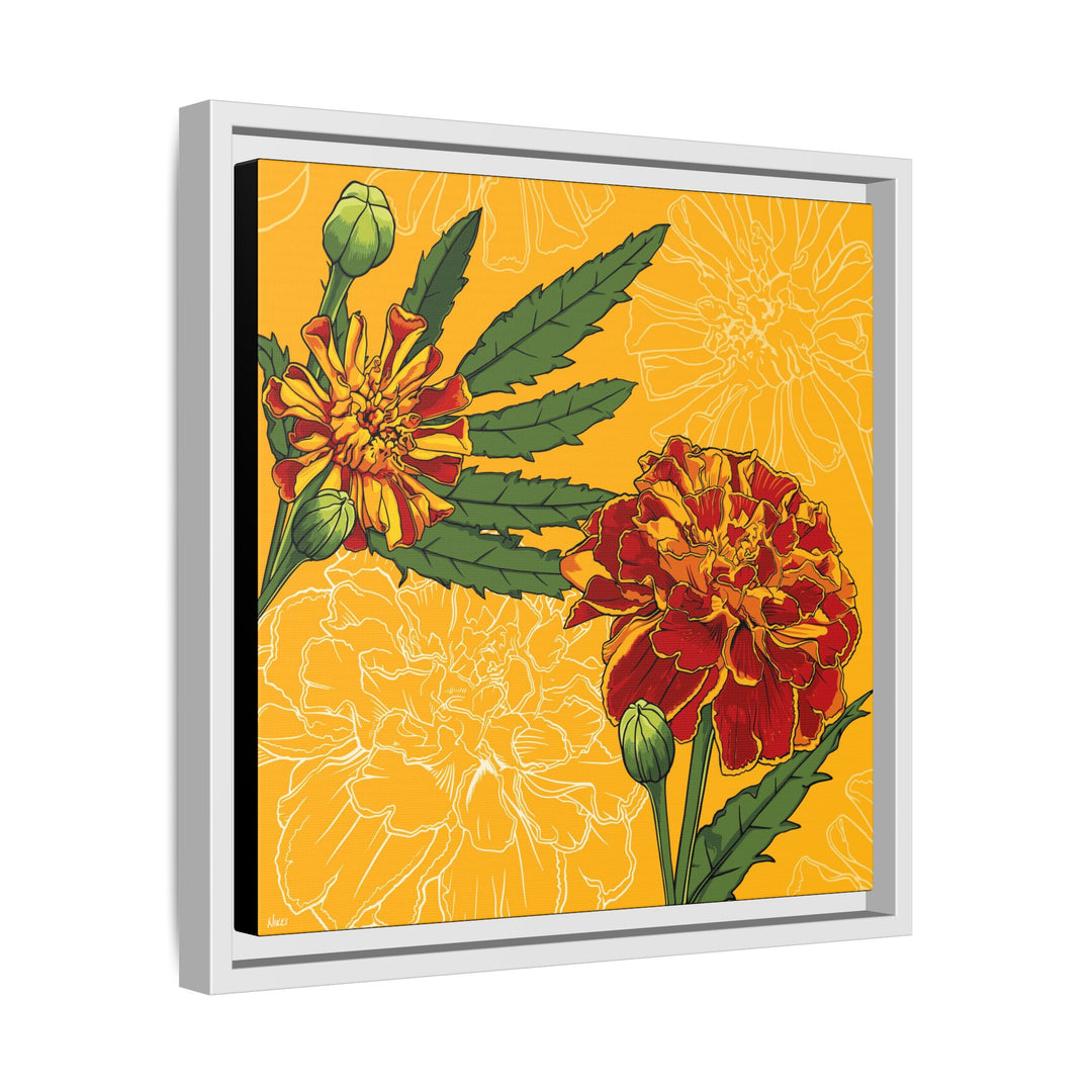 Marigold: October Birth Month Flower — Framed Canvas Print Wall Art
