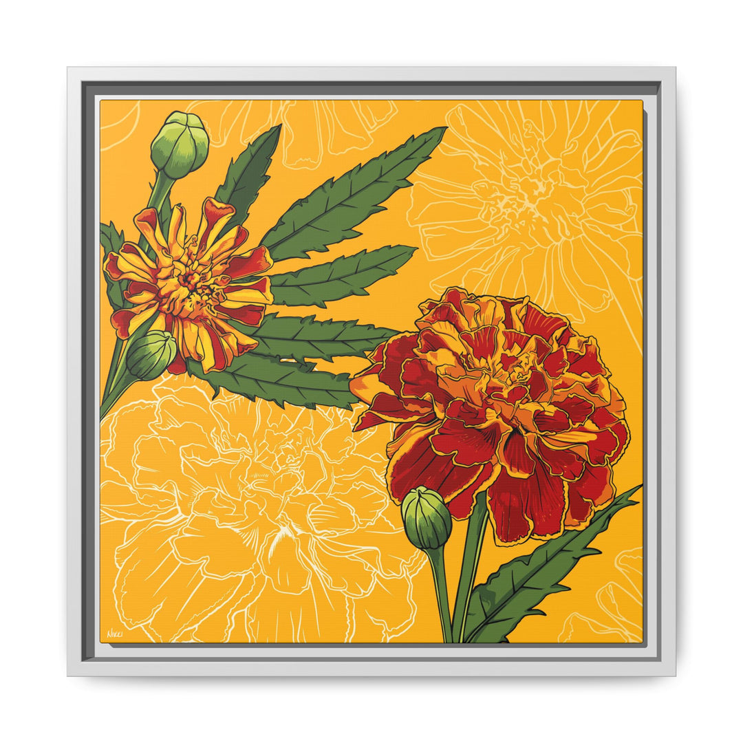 Marigold: October Birth Month Flower — Framed Canvas Print Wall Art