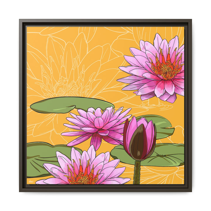 Water Lily: July Birth Month Flower — Framed Canvas Print Wall Art