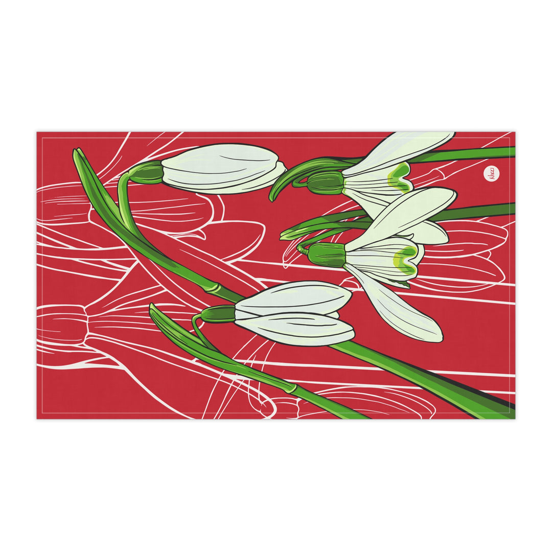 Snowdrop Floral Cotton Tea Towel — January Birth Month Flower Kitchen Towel