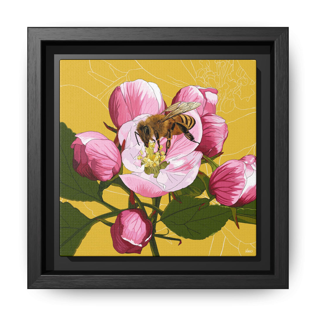 Apple Blossom & Honeybee Framed Canvas — Arkansas State Flower Wall Art