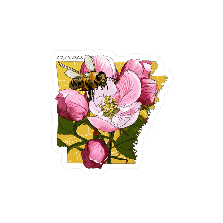 Arkansas State Flower + Insect Sticker — Apple Blossom + Honeybee — Kiss-Cut Vinyl Decal
