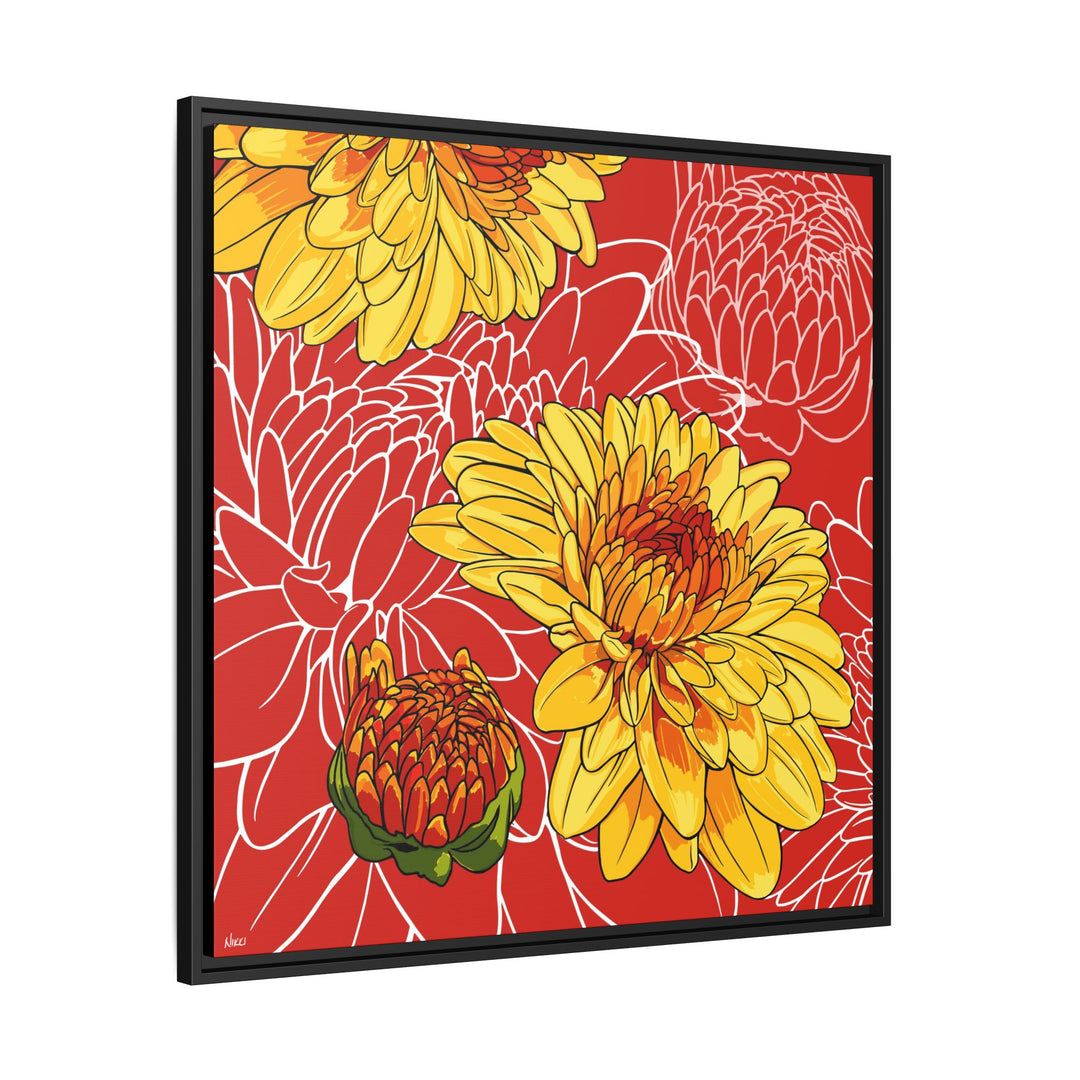 Chrysanthemum: November Birth Month Flower — Framed Canvas Print Wall Art