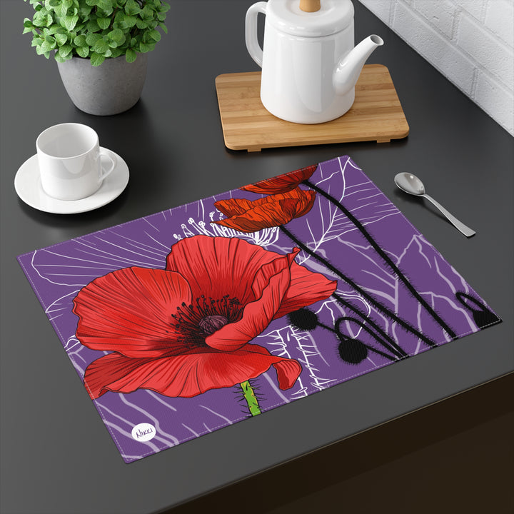 Red Poppy Cotton Twill Placemat — August Birth Month Flower