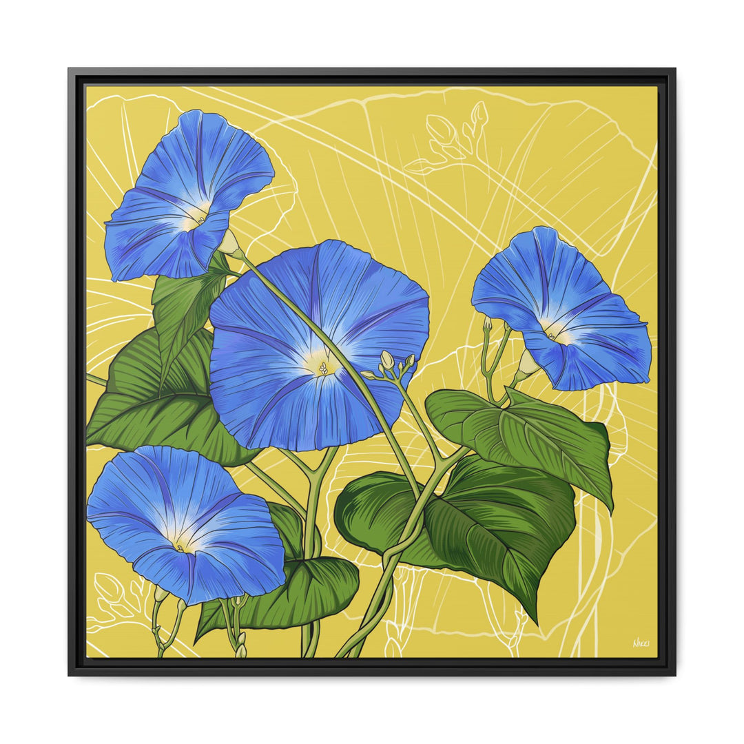 Blue Morning Glory: September Birth Month Flower — Framed Canvas Print Wall Art